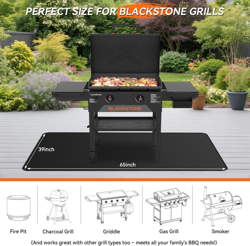 rumlick 65x39 inches Large Under Grill Mats for Blackstone, Double-Sided Fireproof Outdoor Grill Protective Mat, Oilproof Waterproof BBQ Fire Pit Fireplace Mat - Image 3